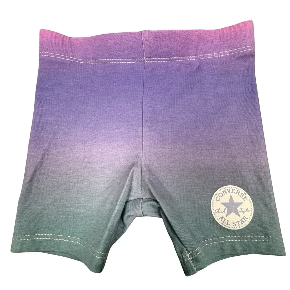 Converse 18 Month 2-Piece Set Girls White Tee & Purple Biker Short Youth New